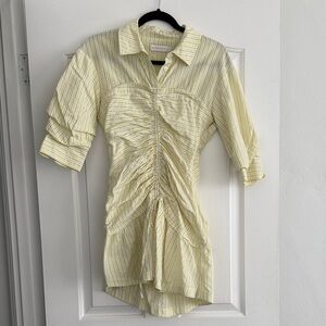 Striped Yellow Ruched Shirt Dress